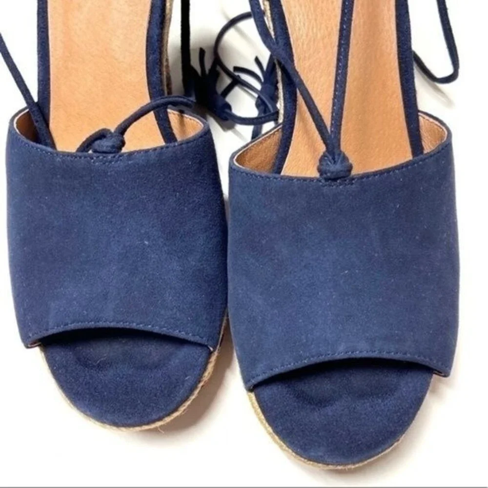 Cabi Isla Wedges Espadrille Sandal Blue Suede  6M